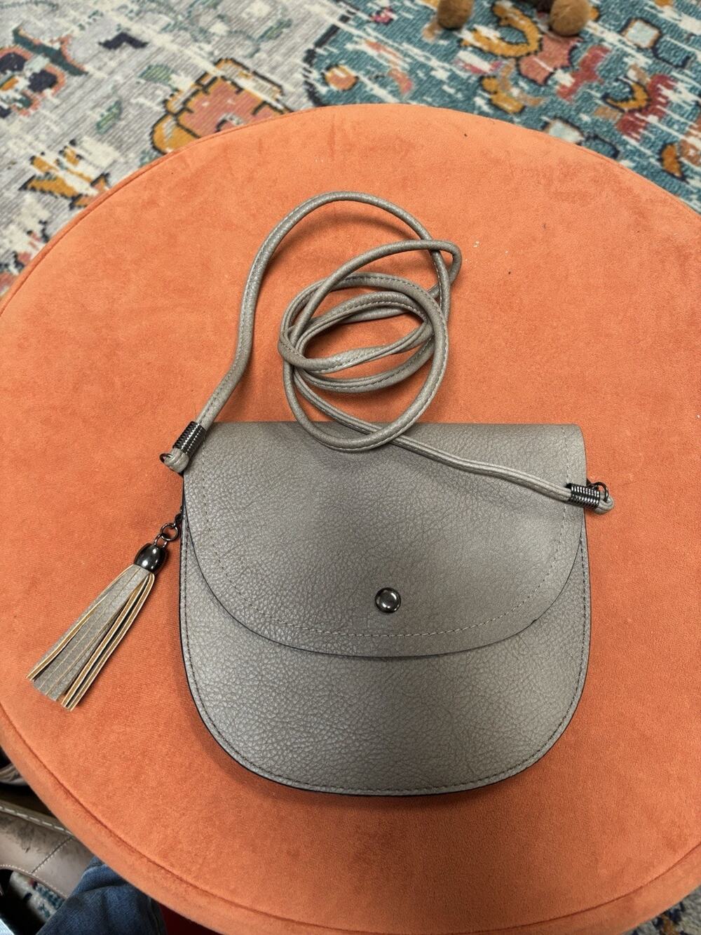 Small Gray Pebbled Pleather Crossbody Bag Purse